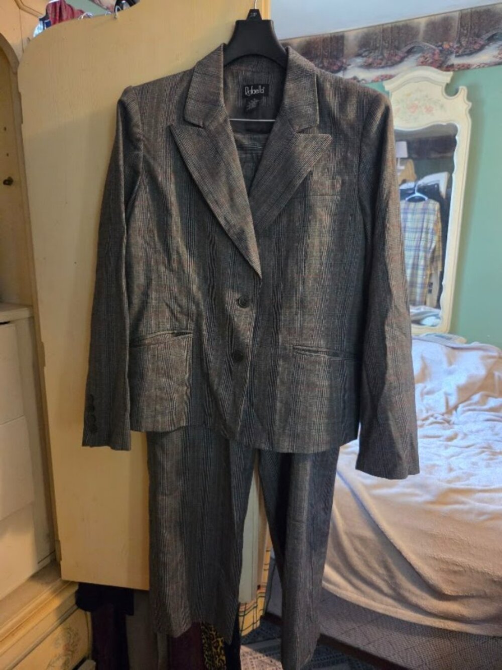 Rafaella Gray Plaid Wool Blend Pant Suit Set Blazer Trousers Plaid Tartan 14